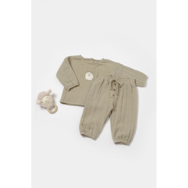 Set bluza si pantaloni, Winter muselin, 100% bumbac - Verde, BabyCosy (Marime: 18-24 Luni) JEMBC-CSYM7016-18