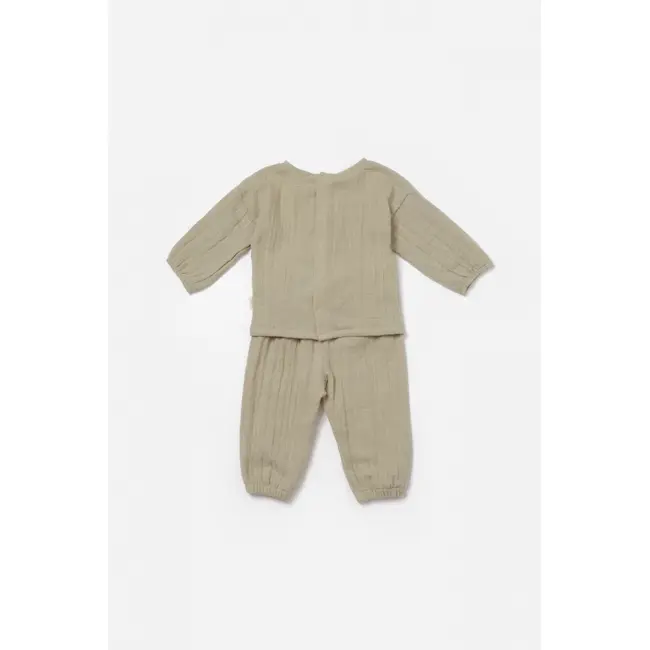 Set bluza si pantaloni, Winter muselin, 100% bumbac - Verde, BabyCosy (Marime: 18-24 Luni) JEMBC-CSYM7016-18