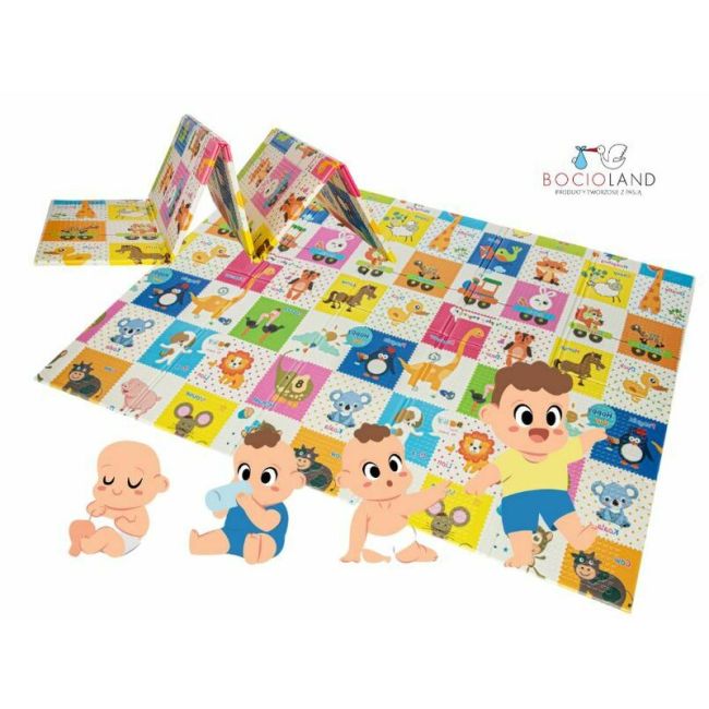 Bocioland - Covoras de joaca Happy Day, Pliabil, Protectie impotriva loviturilor, Dimensiune mare, 200 x 150 cm, Cu Imprimeu pe ambele parti, Potrivit pentru utlizare atat in interior, cat si in exterior BYNBL123