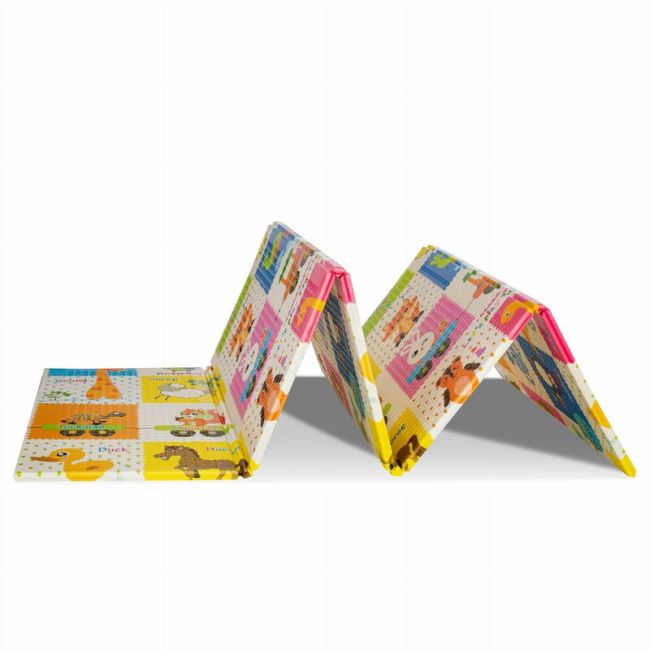 Bocioland - Covoras de joaca Happy Day, Pliabil, Protectie impotriva loviturilor, Dimensiune mare, 200 x 150 cm, Cu Imprimeu pe ambele parti, Potrivit pentru utlizare atat in interior, cat si in exterior BYNBL123
