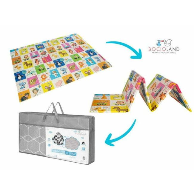 Bocioland - Covoras de joaca Happy Day, Pliabil, Protectie impotriva loviturilor, Dimensiune mare, 200 x 150 cm, Cu Imprimeu pe ambele parti, Potrivit pentru utlizare atat in interior, cat si in exterior BYNBL123