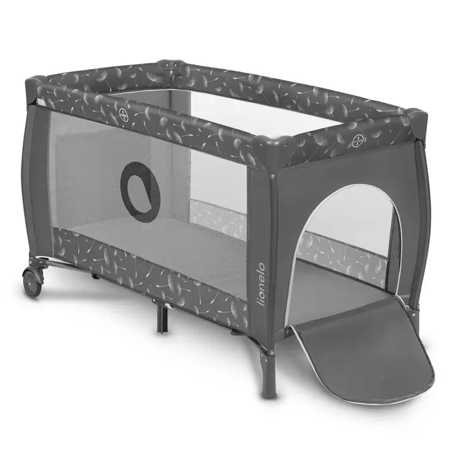Lionelo - Patut pliant cu doua nivele Sven Plus, 120x60 cm, arcada jucarii, masuta de infasat, vibratii, melodii, conform cu standardele europeane de securitate EN716 si EN12221, Grey BYNLO-SVEN_PLUS_GREY_CONCRETE
