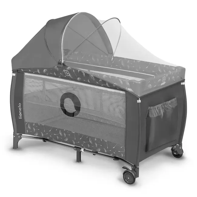 Lionelo - Patut pliant cu doua nivele Sven Plus, 120x60 cm, arcada jucarii, masuta de infasat, vibratii, melodii, conform cu standardele europeane de securitate EN716 si EN12221, Grey BYNLO-SVEN_PLUS_GREY_CONCRETE