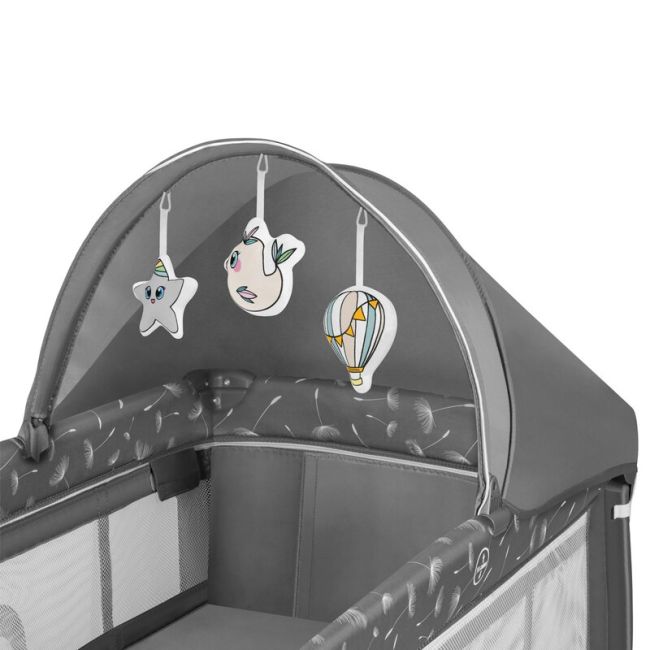 Lionelo - Patut pliant cu doua nivele Sven Plus, 120x60 cm, arcada jucarii, masuta de infasat, vibratii, melodii, conform cu standardele europeane de securitate EN716 si EN12221, Grey BYNLO-SVEN_PLUS_GREY_CONCRETE