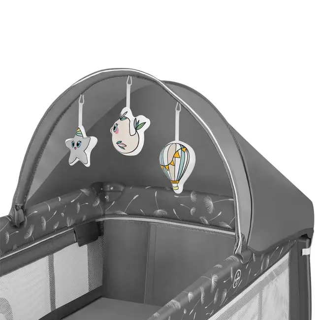 Lionelo - Patut pliant cu doua nivele Sven Plus, 120x60 cm, arcada jucarii, masuta de infasat, vibratii, melodii, conform cu standardele europeane de securitate EN716 si EN12221, Grey BYNLO-SVEN_PLUS_GREY_CONCRETE