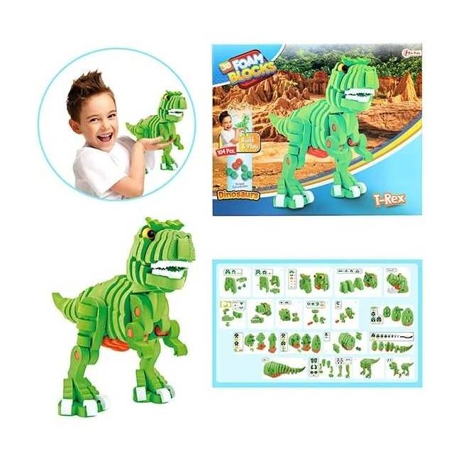 Puzzle 3D Spuma Dino T-Rex 104 piese Toi-Toys TT43542A BBJTT43542A_Verde