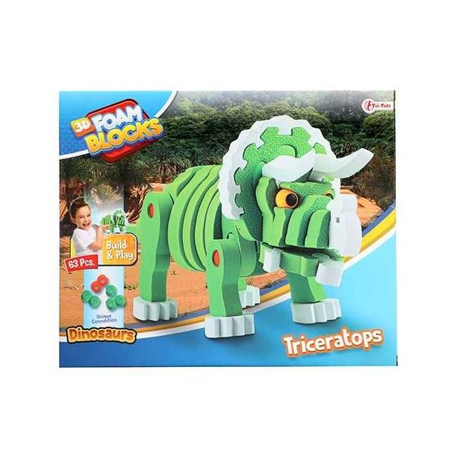 Puzzle 3D Spuma Dino Triceraptos 63 piese Toi-Toys TT43544A BBJTT43544A_Verde