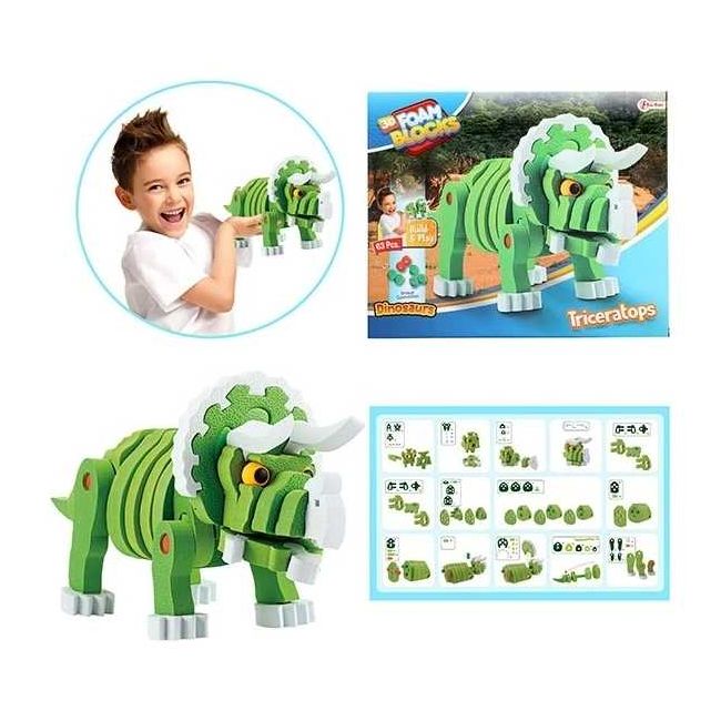 Puzzle 3D Spuma Dino Triceraptos 63 piese Toi-Toys TT43544A BBJTT43544A_Verde