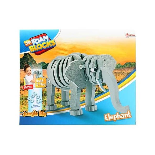Puzzle 3D Spuma Elefant 75 piese Toi-Toys TT43545A BBJTT43545A_Gri