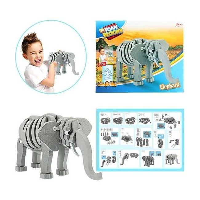 Puzzle 3D Spuma Elefant 75 piese Toi-Toys TT43545A BBJTT43545A_Gri