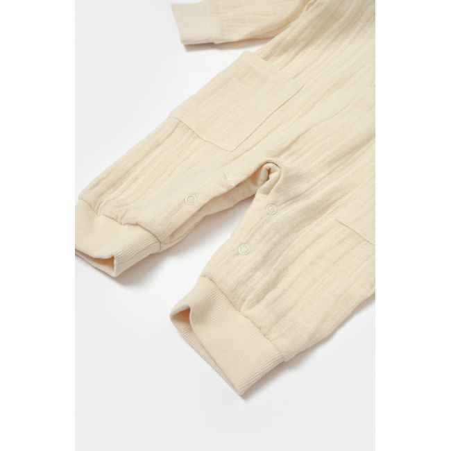 Salopeta cu nasturei, Winter muselin, 100% bumbac - Stone, BabyCosy (Marime: 12-18 Luni) JEMBC-CSYM7036-12