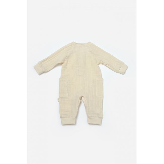 Salopeta cu nasturei, Winter muselin, 100% bumbac - Stone, BabyCosy (Marime: 12-18 Luni) JEMBC-CSYM7036-12