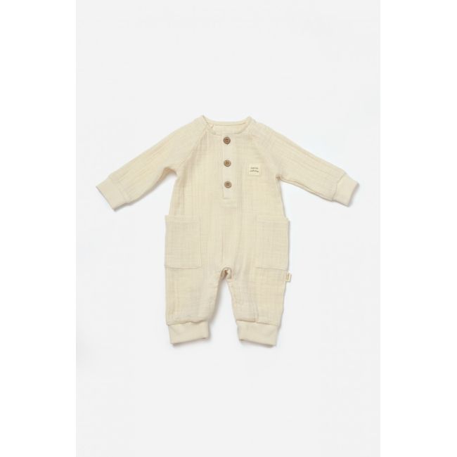 Salopeta cu nasturei, Winter muselin, 100% bumbac - Stone, BabyCosy (Marime: 3-6 Luni) JEMBC-CSYM7036-3