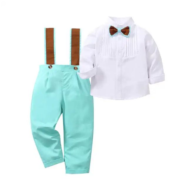 Costum elegant cu papion bleu cu crem ADtz1280-1-DE3