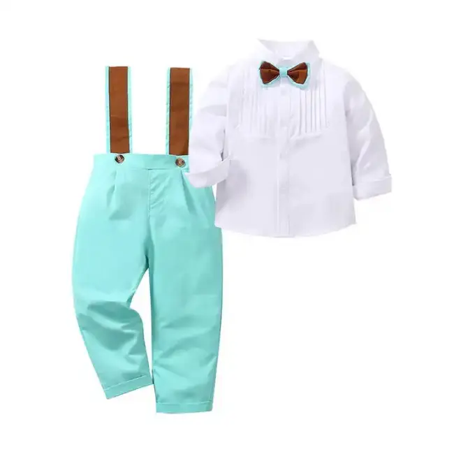 Costum elegant cu papion bleu cu crem ADtz1280-1-DE3