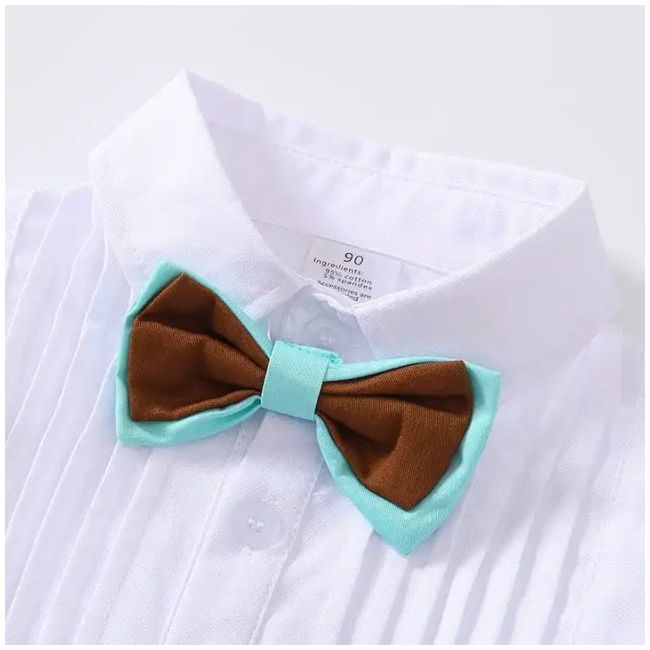 Costum elegant cu papion bleu cu crem ADtz1280-1-DE3