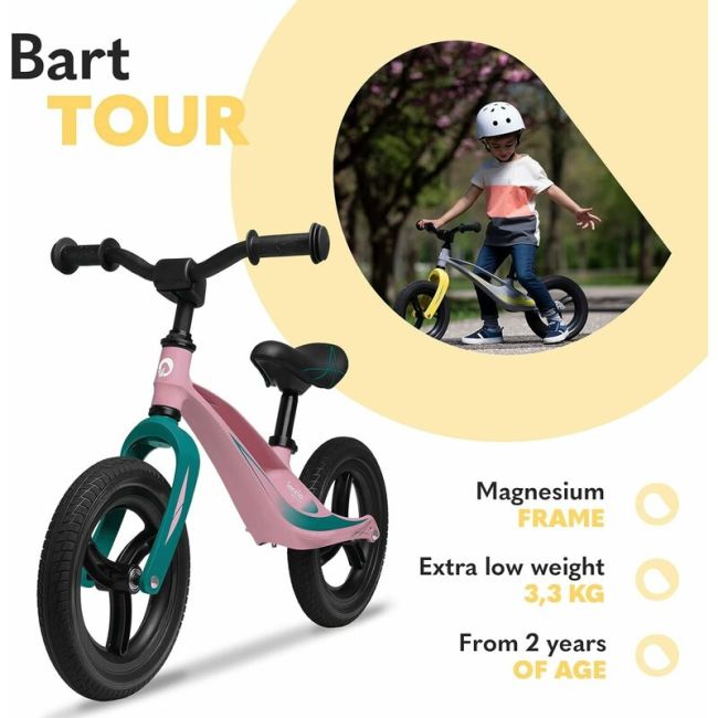 Lionelo - Bicicleta usoara Bart Tour, Fara pedale, Cu cadru din magneziu, Cu ghidon si sa reglabile, Greutate 3.8 Kg, 12 inch, Conform cu standardul european de securitate EN71, Pink Bubblegum BYNLOE-BART_TOUR_PINK_BUBBLEGUM