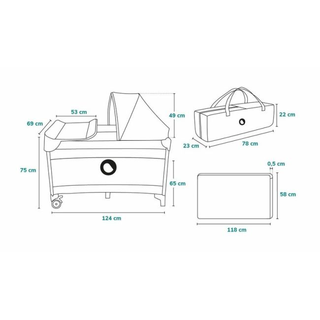 Lionelo - Patut pliant cu doua nivele Sven Plus, 120x60 cm, arcada jucarii, masuta de infasat, vibratii, melodii, conform cu standardele europeane de securitate EN716 si EN12221, Grey BYNLO-SVEN_PLUS_GREY_CONCRETE