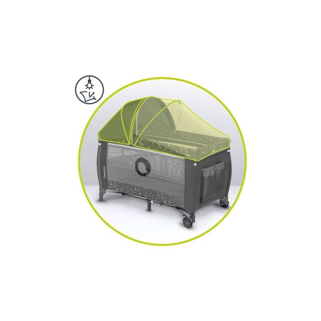 Lionelo - Patut pliant cu doua nivele Sven Plus, 120x60 cm, arcada jucarii, masuta de infasat, vibratii, melodii, conform cu standardele europeane de securitate EN716 si EN12221, Grey BYNLO-SVEN_PLUS_GREY_CONCRETE