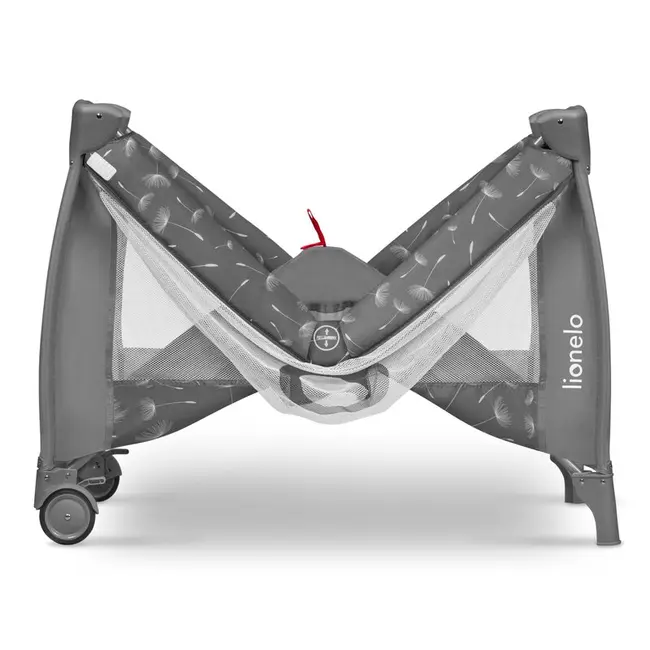 Lionelo - Patut pliant cu doua nivele Sven Plus, 120x60 cm, arcada jucarii, masuta de infasat, vibratii, melodii, conform cu standardele europeane de securitate EN716 si EN12221, Grey BYNLO-SVEN_PLUS_GREY_CONCRETE