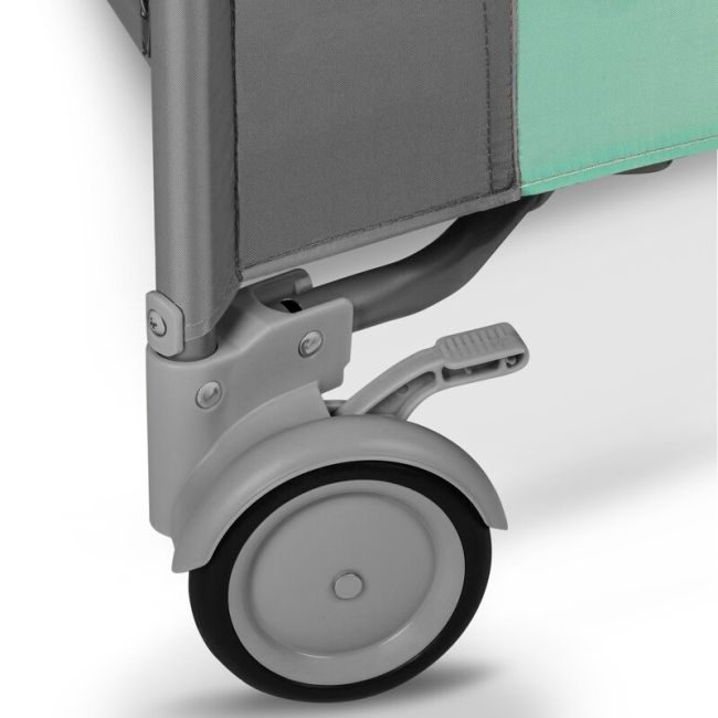 Lionelo - Tarc de joaca, Pliabil, Include covor educational incorporat cu 4 jucarii Velcro si geanta de transport, Cu roti si inchidere laterala, Saltea din spuma, 100x100 cm, Verde BYNLO-MILLE_GREY_GREEN