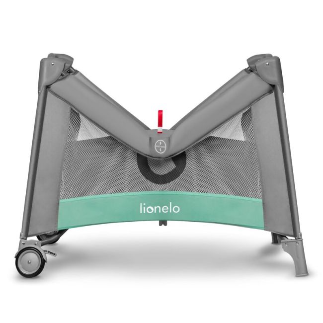 Lionelo - Tarc de joaca, Pliabil, Include covor educational incorporat cu 4 jucarii Velcro si geanta de transport, Cu roti si inchidere laterala, Saltea din spuma, 100x100 cm, Verde BYNLO-MILLE_GREY_GREEN