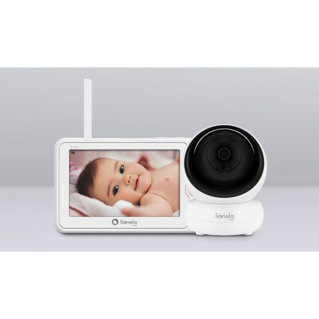Lionelo - Videofon Babyline 8.3, Cu termometru, Cu melodii, Comunicare in 2 sensuri, Rotire 360 grade, Alb BYNLOC-BABYLINE_8.3_WHITE