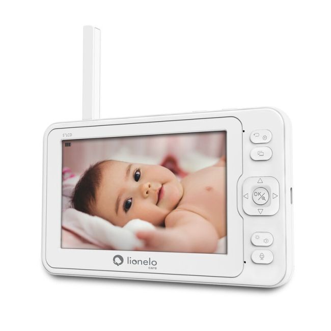 Lionelo - Videofon Babyline 8.3, Cu termometru, Cu melodii, Comunicare in 2 sensuri, Rotire 360 grade, Alb BYNLOC-BABYLINE_8.3_WHITE