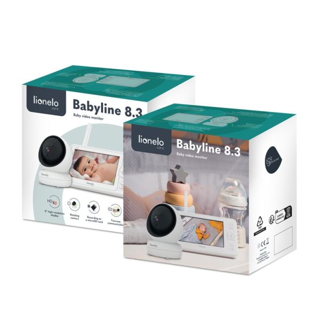 Lionelo - Videofon Babyline 8.3, Cu termometru, Cu melodii, Comunicare in 2 sensuri, Rotire 360 grade, Alb BYNLOC-BABYLINE_8.3_WHITE