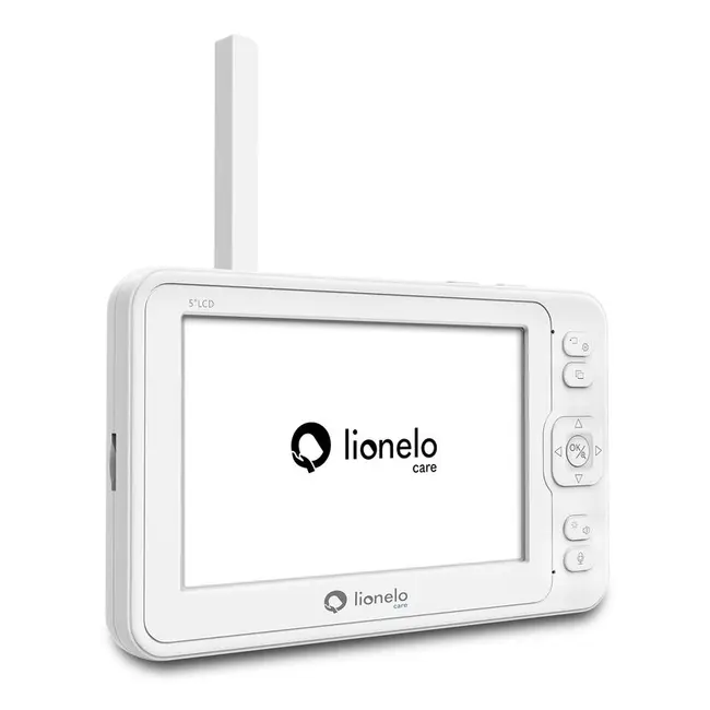 Lionelo - Videofon Babyline 8.3, Cu termometru, Cu melodii, Comunicare in 2 sensuri, Rotire 360 grade, Alb BYNLOC-BABYLINE_8.3_WHITE