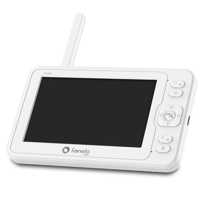 Lionelo - Videofon Babyline 8.3, Cu termometru, Cu melodii, Comunicare in 2 sensuri, Rotire 360 grade, Alb BYNLOC-BABYLINE_8.3_WHITE