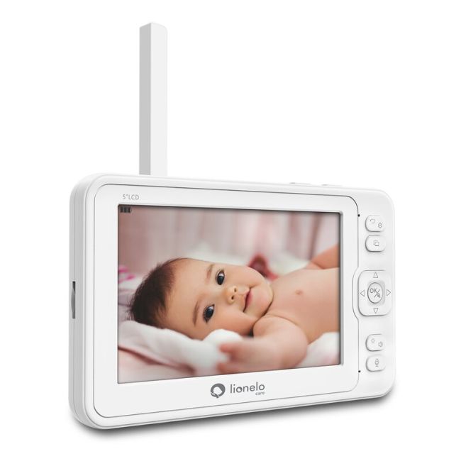 Lionelo - Videofon Babyline 8.3, Cu termometru, Cu melodii, Comunicare in 2 sensuri, Rotire 360 grade, Alb BYNLOC-BABYLINE_8.3_WHITE