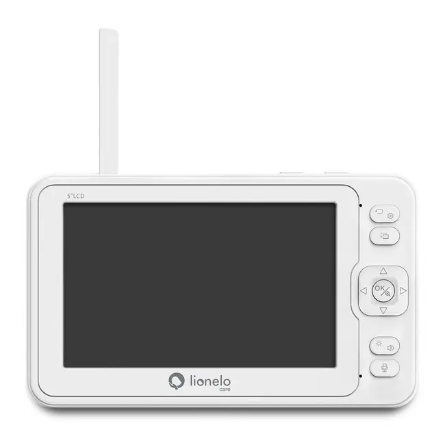 Lionelo - Videofon Babyline 8.3, Cu termometru, Cu melodii, Comunicare in 2 sensuri, Rotire 360 grade, Alb BYNLOC-BABYLINE_8.3_WHITE
