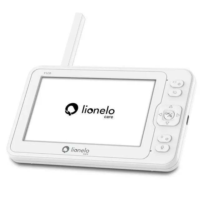 Lionelo - Videofon Babyline 8.3, Cu termometru, Cu melodii, Comunicare in 2 sensuri, Rotire 360 grade, Alb BYNLOC-BABYLINE_8.3_WHITE