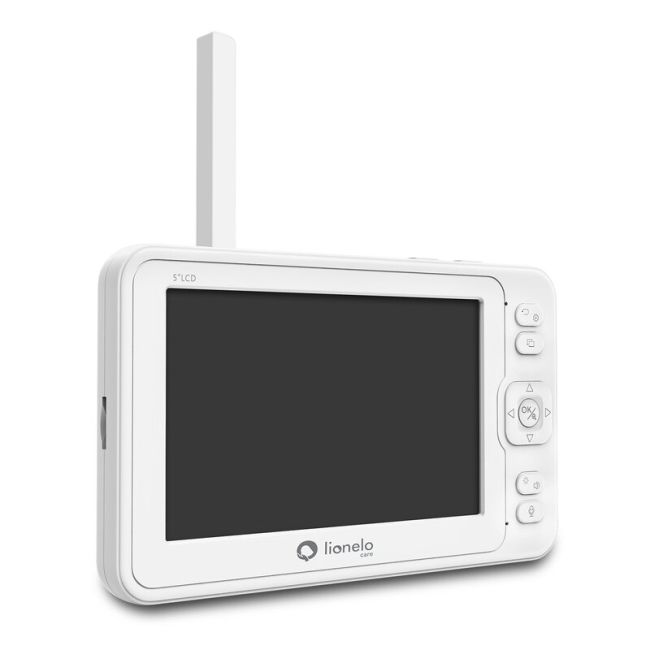 Lionelo - Videofon Babyline 8.3, Cu termometru, Cu melodii, Comunicare in 2 sensuri, Rotire 360 grade, Alb BYNLOC-BABYLINE_8.3_WHITE