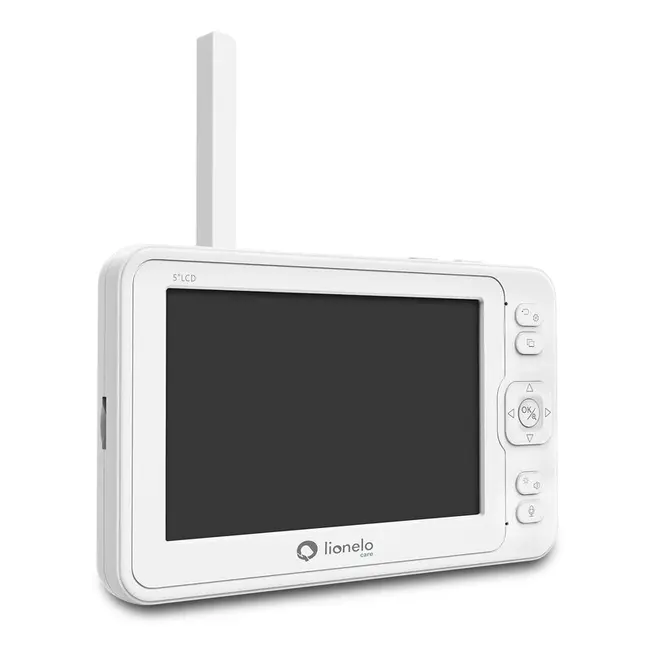 Lionelo - Videofon Babyline 8.3, Cu termometru, Cu melodii, Comunicare in 2 sensuri, Rotire 360 grade, Alb BYNLOC-BABYLINE_8.3_WHITE