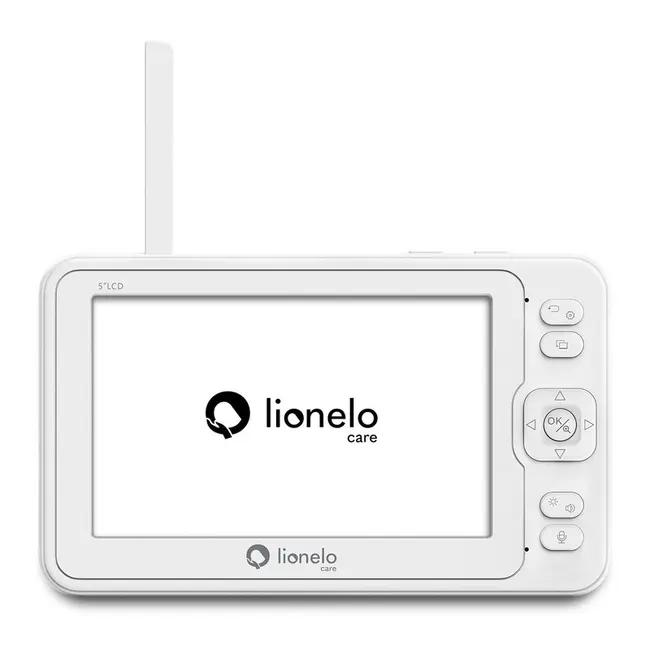 Lionelo - Videofon Babyline 8.3, Cu termometru, Cu melodii, Comunicare in 2 sensuri, Rotire 360 grade, Alb BYNLOC-BABYLINE_8.3_WHITE