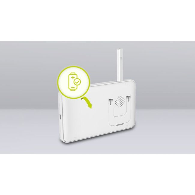 Lionelo - Videofon Babyline 8.3, Cu termometru, Cu melodii, Comunicare in 2 sensuri, Rotire 360 grade, Alb BYNLOC-BABYLINE_8.3_WHITE
