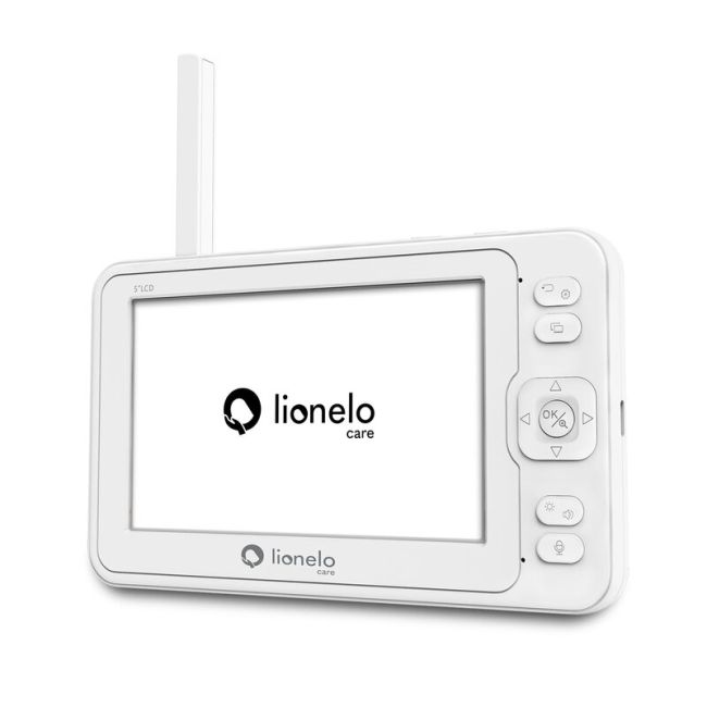Lionelo - Videofon Babyline 8.3, Cu termometru, Cu melodii, Comunicare in 2 sensuri, Rotire 360 grade, Alb BYNLOC-BABYLINE_8.3_WHITE