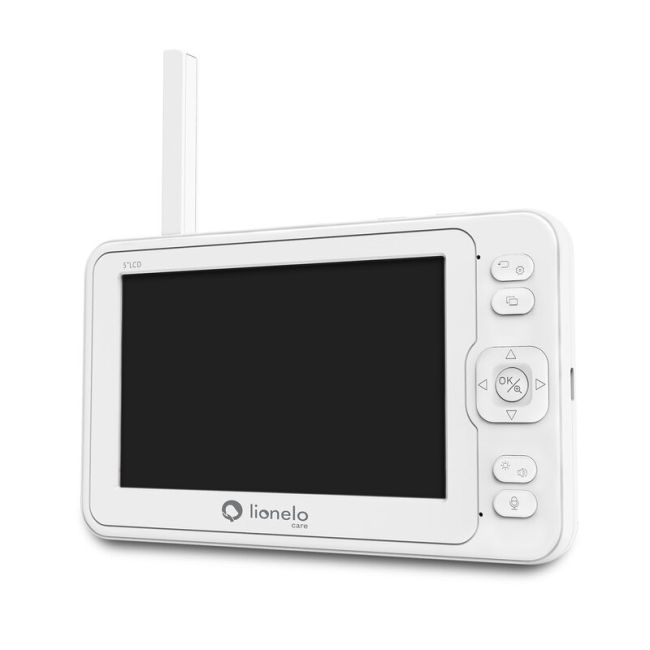 Lionelo - Videofon Babyline 8.3, Cu termometru, Cu melodii, Comunicare in 2 sensuri, Rotire 360 grade, Alb BYNLOC-BABYLINE_8.3_WHITE