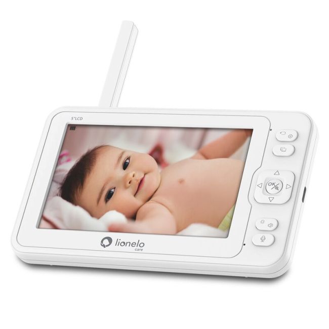 Lionelo - Videofon Babyline 8.3, Cu termometru, Cu melodii, Comunicare in 2 sensuri, Rotire 360 grade, Alb BYNLOC-BABYLINE_8.3_WHITE