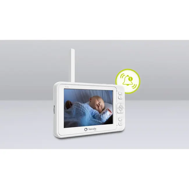 Lionelo - Videofon Babyline 8.3, Cu termometru, Cu melodii, Comunicare in 2 sensuri, Rotire 360 grade, Alb BYNLOC-BABYLINE_8.3_WHITE