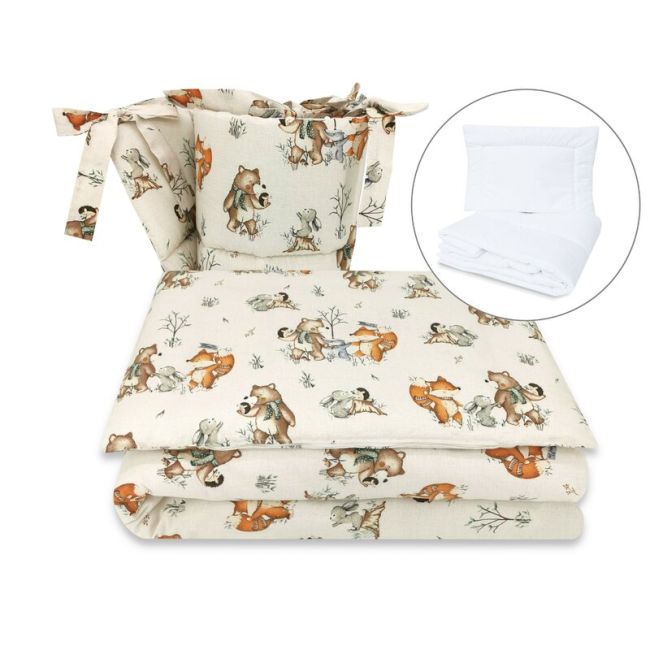 MimiNu - Set lenjerie patut 5 piese, Cu pilota si perna, Din bumbac certificat Oeko Tex Standard 100, Pentru patut 120x60 cm, Design, Time for fun BYN6426972024303
