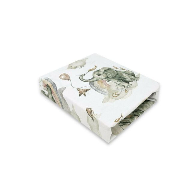 Qmini - Cearceaf cu elastic pentru patut co-sleeper, Theo, Dimensiune 85 x 46 cm, Din bumbac certificat Oeko Tex Standard 100, Elephants on Rainbow BYN6426972024433