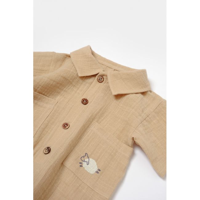 Salopeta cu maneca scurta si nasturei Sheep, 100% bumbac - Apricot, BabyCosy (Marime: 18-24 Luni) JEMBC-CSYM7041-18