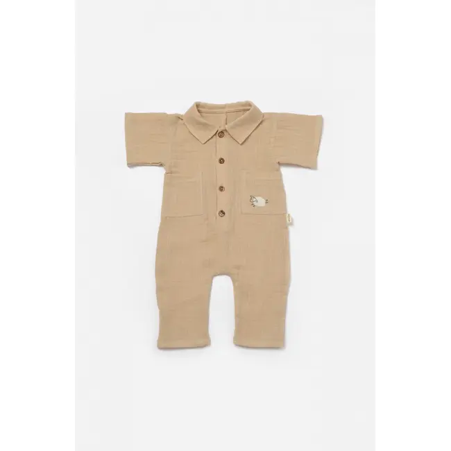 Salopeta cu maneca scurta si nasturei Sheep, 100% bumbac - Apricot, BabyCosy (Marime: 3-6 Luni) JEMBC-CSYM7041-3