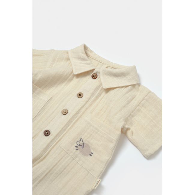 Salopeta cu maneca scurta si nasturei Sheep, 100% bumbac - Stone, BabyCosy (Marime: 6-9 luni) JEMBC-CSYM7039-6
