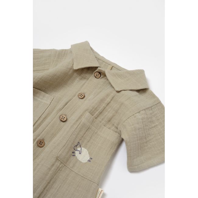 Salopeta cu maneca scurta si nasturei Sheep, 100% bumbac - Verde, BabyCosy (Marime: 18-24 Luni) JEMBC-CSYM7040-18