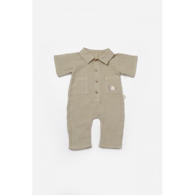Salopeta cu maneca scurta si nasturei Sheep, 100% bumbac - Verde, BabyCosy (Marime: 6-9 luni) JEMBC-CSYM7040-6