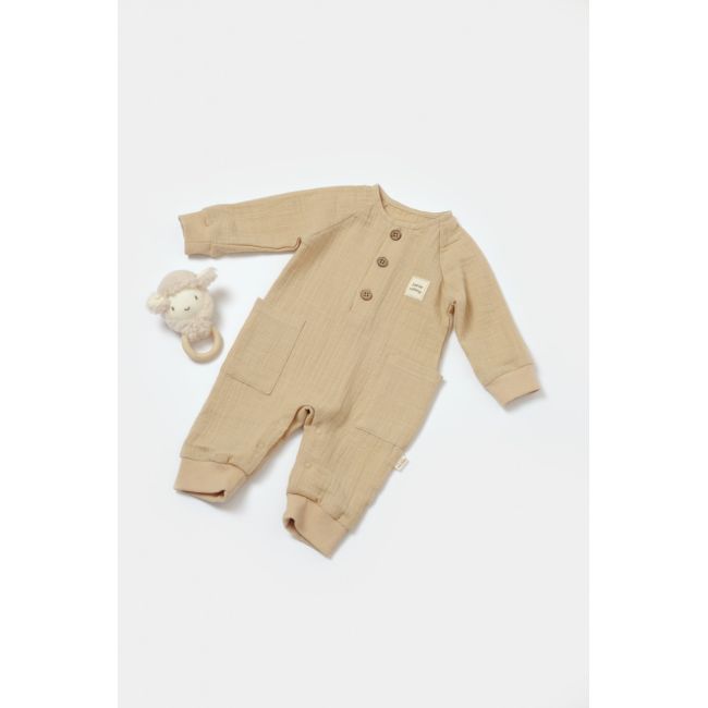 Salopeta cu nasturei, Winter muselin, 100% bumbac - Apricot, BabyCosy (Marime: 18-24 Luni) JEMBC-CSYM7038-18